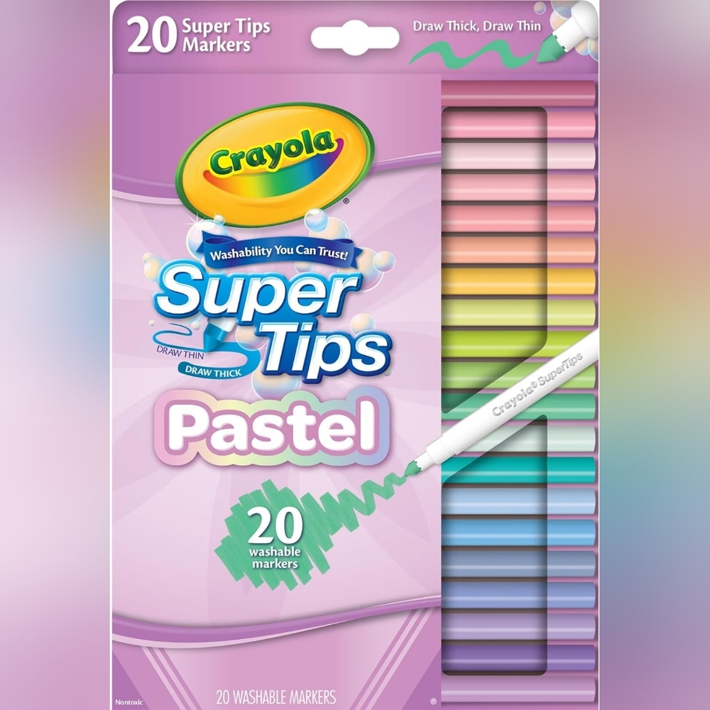 Non-toxic, Washable, Super Tip Markers by Crayola (20 Count) - Pastel Edition